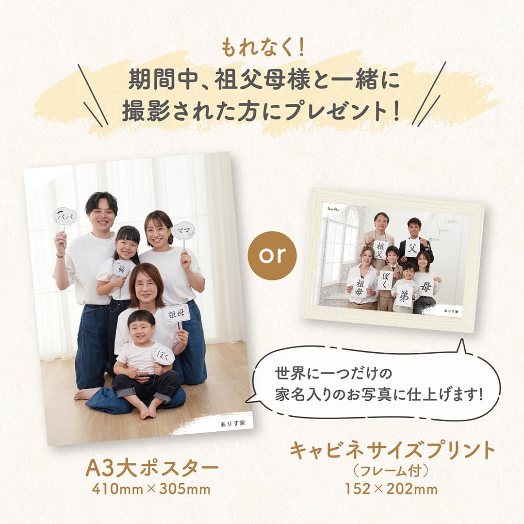 プラス3,300円（税込）でもう1点プレゼント！ ※追加は1点までとなります。1枚はご自宅に、もう1枚はおじいちゃんおばあちゃんにプレゼントできます！