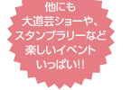 他にも大道芸ショーや、スタンプラリーなど楽しいイベントいっぱい！！