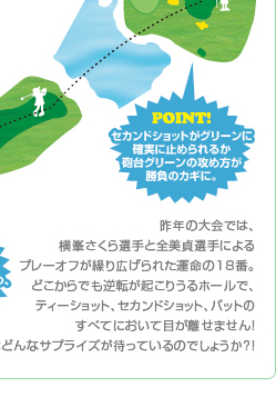 セカンドショットがグリーンに確実に止められるか砲台グリーンの攻め方が勝負のカギに。