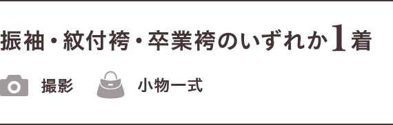 撮影用衣装（振袖または紋付袴）1着/撮影/着付け/ヘアセット/メイク/小物一式