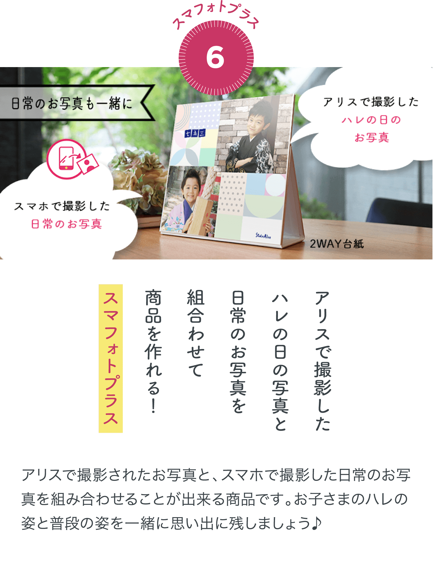 6.スマフォトプラス アリスで撮影したハレの日の写真と日常のお写真を組み合わせて商品を作れる！