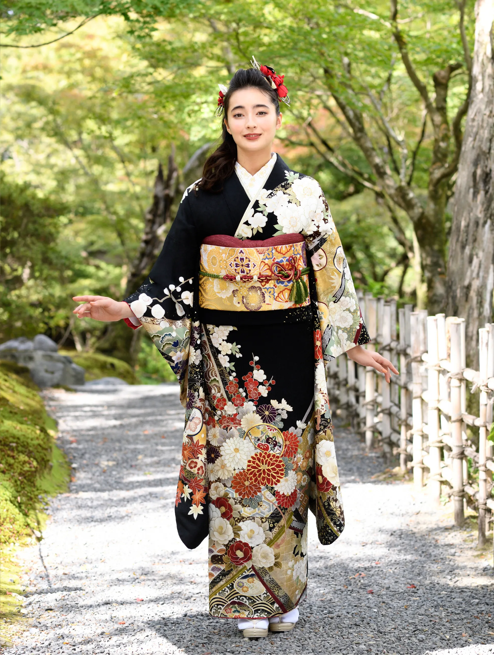 振袖フルセット■オーダー仕立て■京友禅■赤翔鶴■振袖一式■成人式 正統派古典 赤/金 鶴柄/針松柄 豪華 華やか 綺麗 クラシカル 金彩京