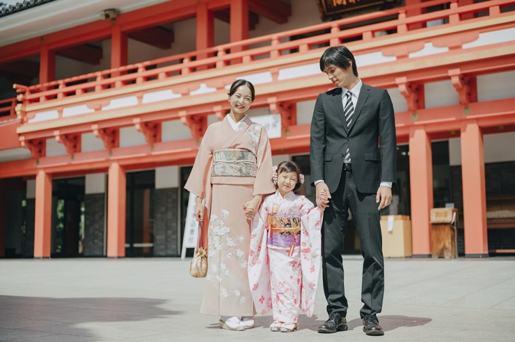 七五三、お宮参り、3歳女児用着物 花紺