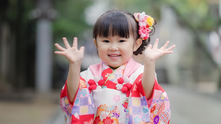 七五三、お宮参り、3歳女児用着物 花紺