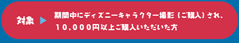 対象　期間中にディズニーキャラクター撮影（ご購入）され、10,000円以上ご購入いただいた方