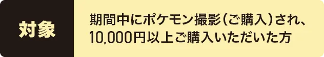 対象:期間中にポケモンキャラクター撮影（ご購入）され、10,000円以上ご購入いただいた方
