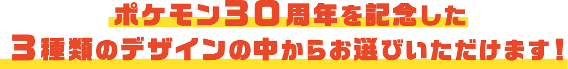ポケモン30周年を記念した3種類のデザインの中からお選びいただけます！